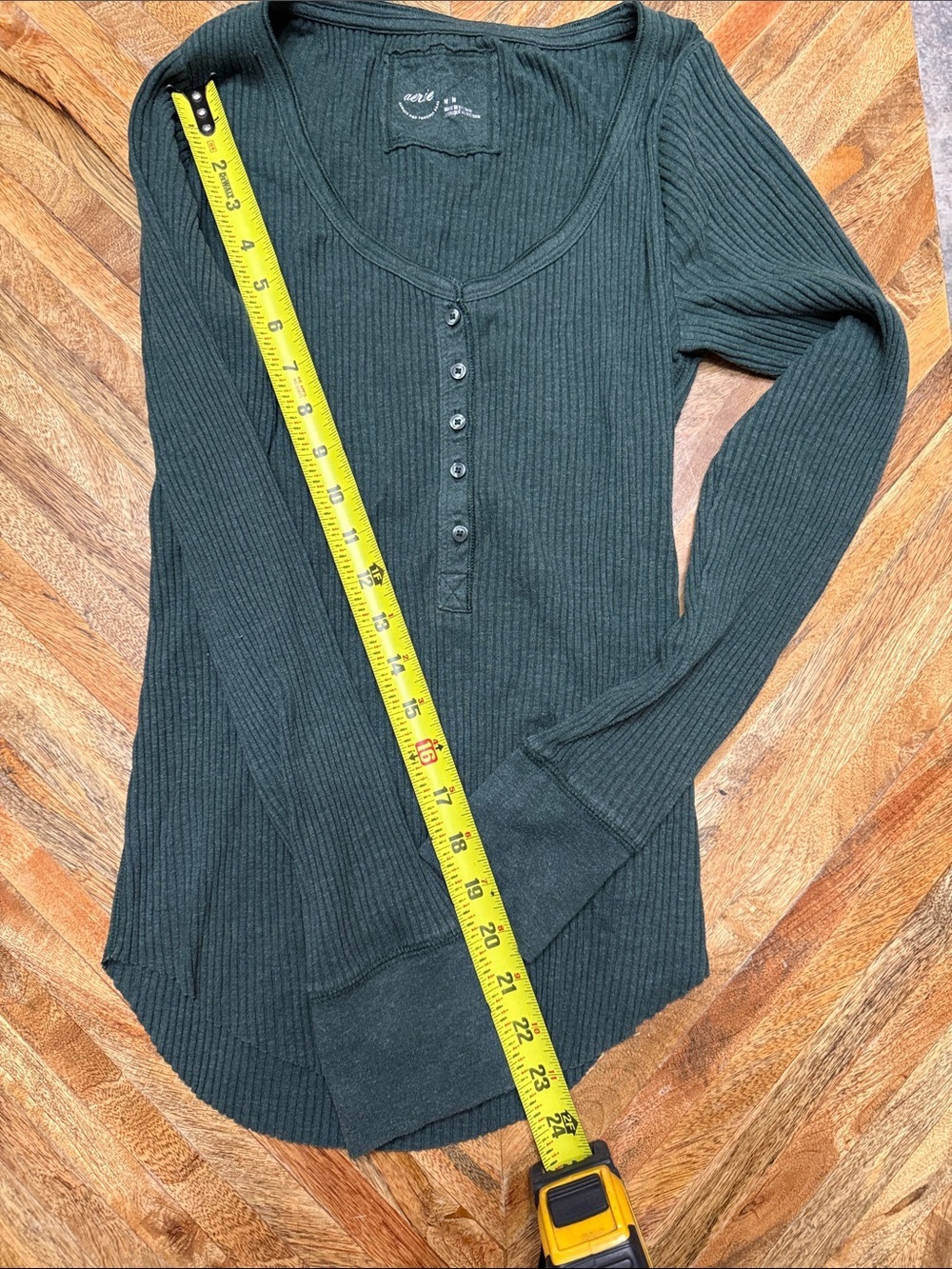 aerie Ribbed Henley Long Sleeve Top - Forest Green Women’s Size M - Picture 6 of 7